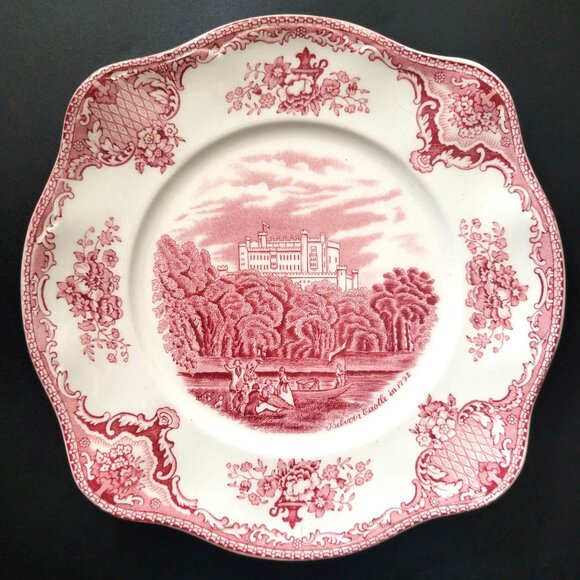 Johnson Bros England Old Britain Castles Square Salad Plate Pink Transferware - Picture 1 of 8